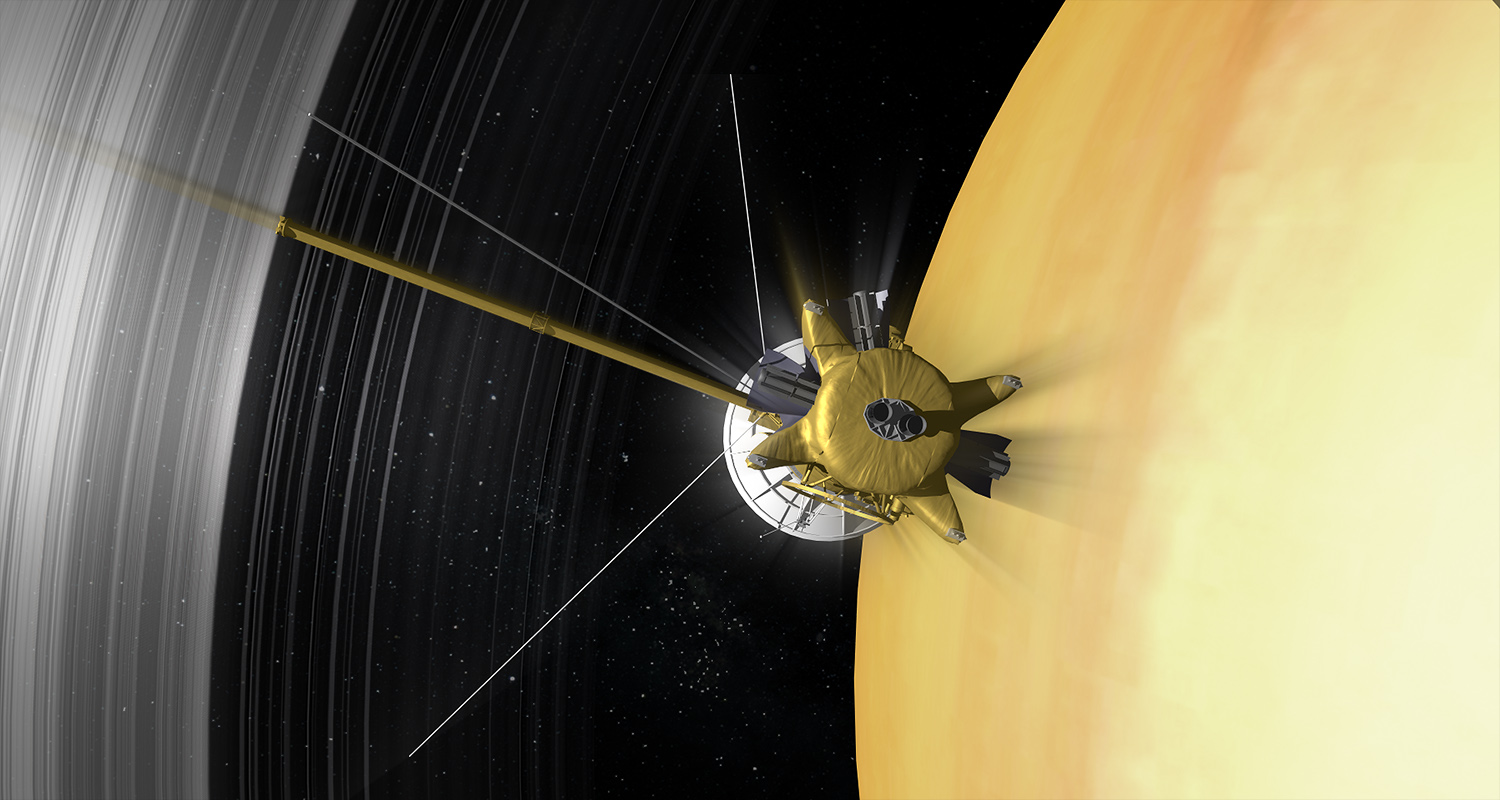Artist’s impression of the Cassini spacecraft orbiting Saturn. - Image Credit: NASA/JPL-Caltech/Space Science Institute