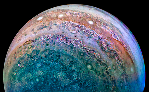 Jupiter’s South Pole, taken during a Juno flyby on Dec 16th, 2017. - Image Credit: NASA/JPL-Caltech/SwRI/MSSS/David Marriott