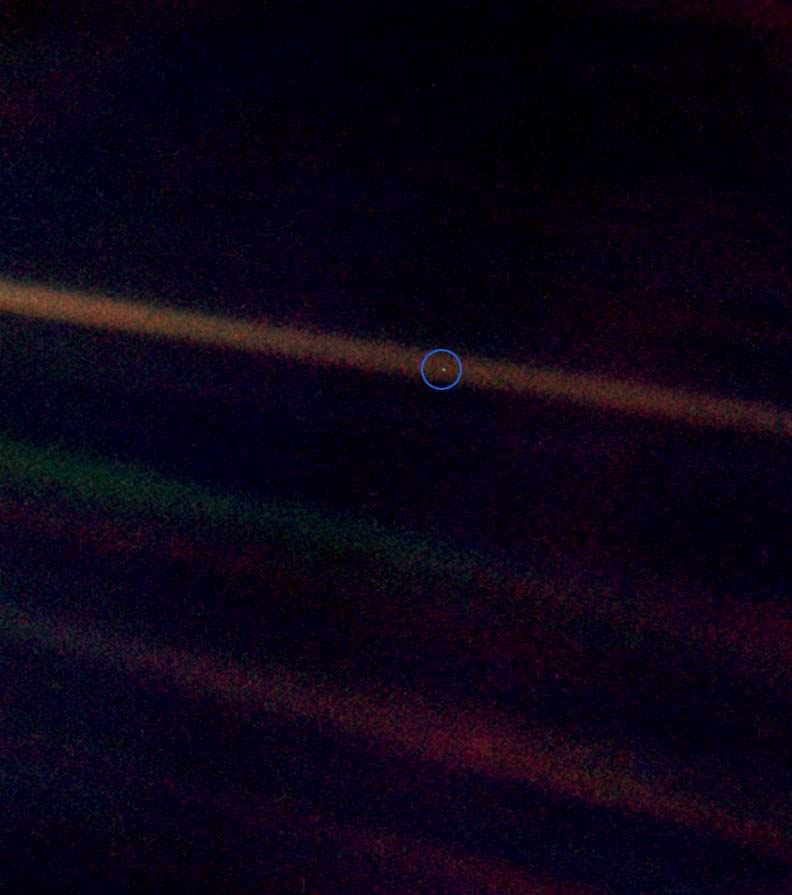 The “pale blue dot” of Earth captured by Voyager 1 spacecraft on Feb 14th, 1990. - Image Credit: NASA/JPL