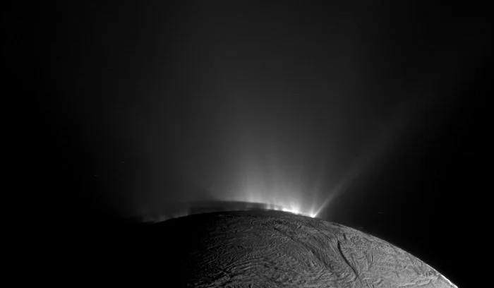 Cassini narrow-angle camera image looking across the south pole of Saturn's icy moon Enceladus on November 30th, 2010, 1.4 years after southern autumnal equinox. - Image Credit: NASA/JPL-Caltech/Space Science Institute