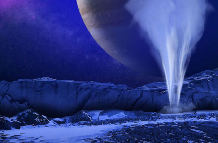 Artist’s impression of a water vapor plume on Europa. - Image Credit: NASA/ESA/K. Retherford/SwRI