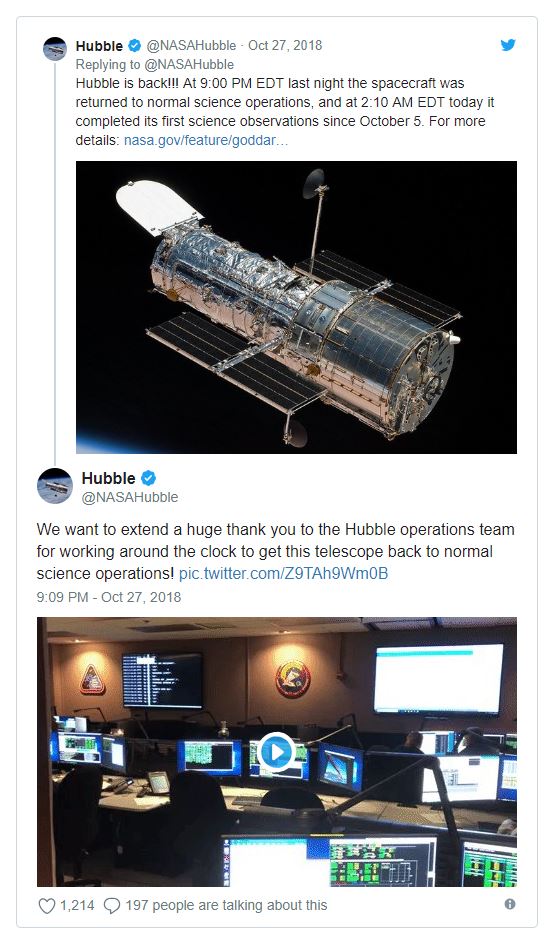 Image Credit: Hubble via twitter