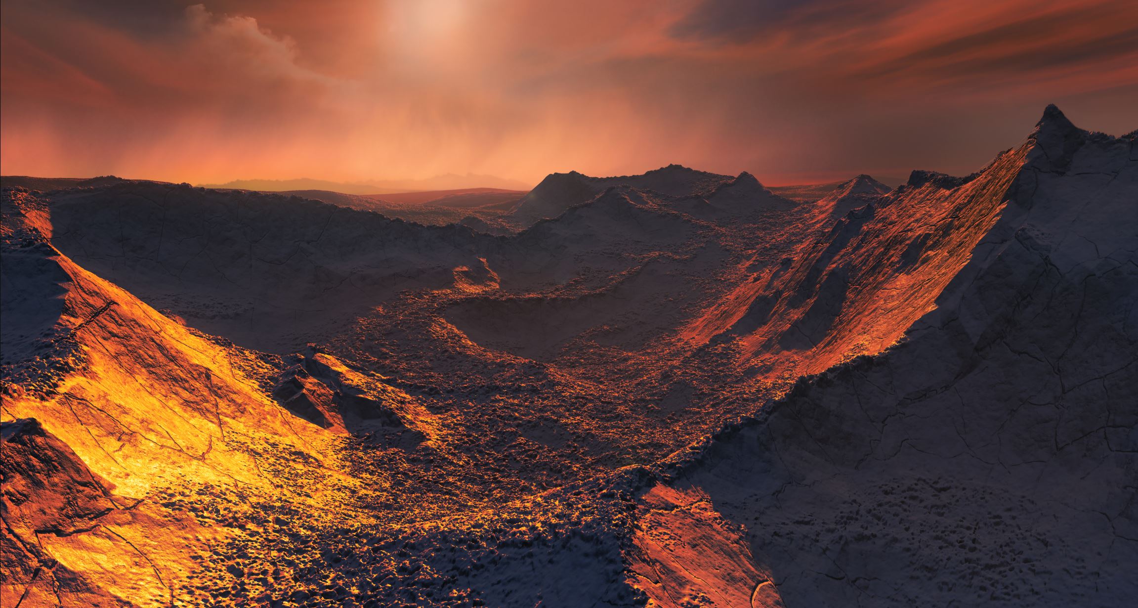 This image shows an artist’s impression of the planet’s surface. - Image Credit: ESO/M. Kornmesser