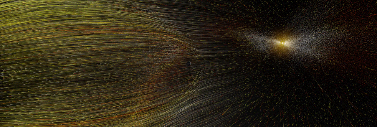 The solar wind, the Sun's outflow of material, along with one-off eruptions of solar material called coronal mass ejections carry the Sun's magnetic field out through the heliosphere, producing space weather effects on Earth and other worlds. - Image Credits: NASA’s Goddard Space Flight Center/Scientific Visualization Studio/Greg Shirah