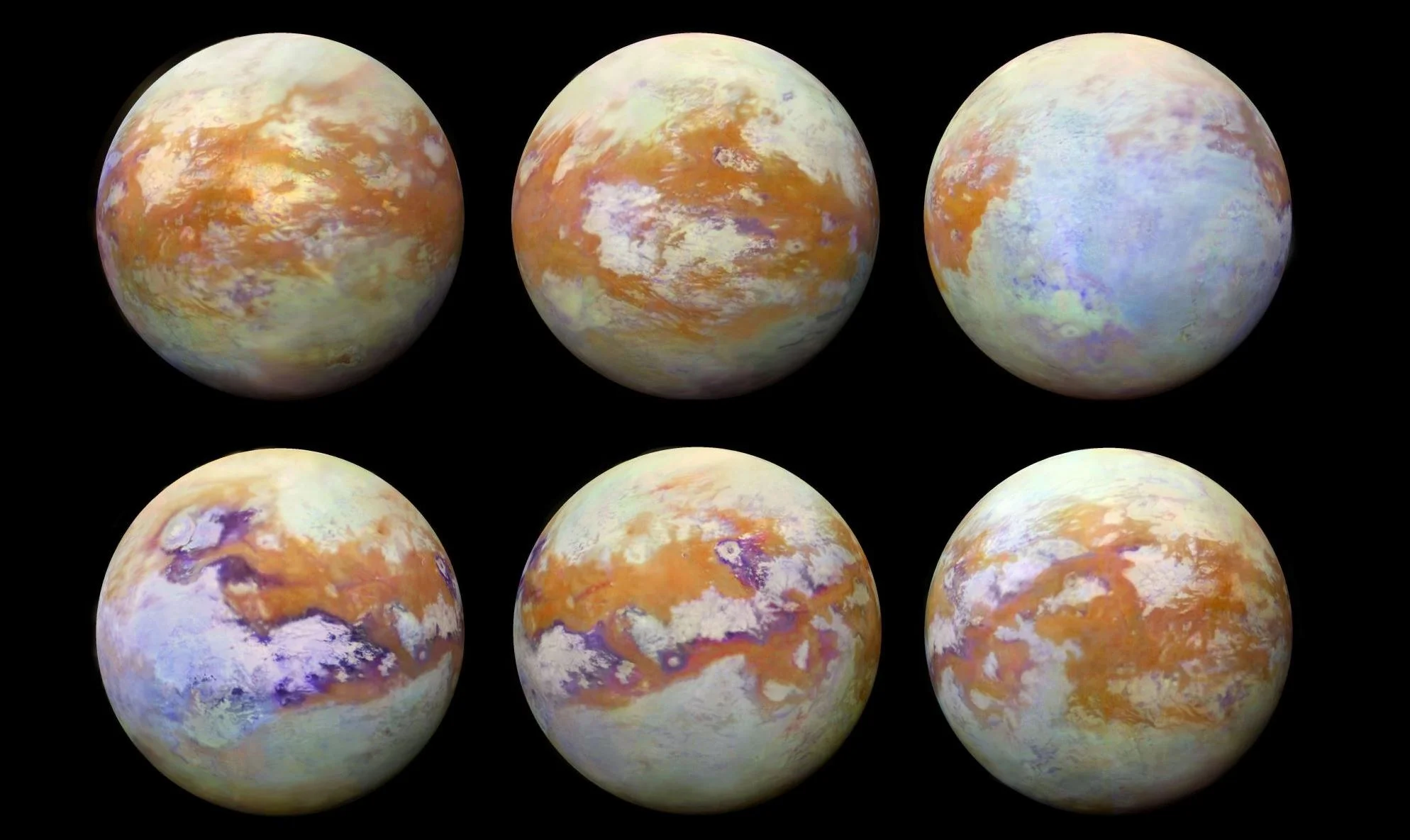 Titan’s Thick Clouds Obscure our View, but Cassini Took these Images in Infrared, Showing the Moon’s Surface Features