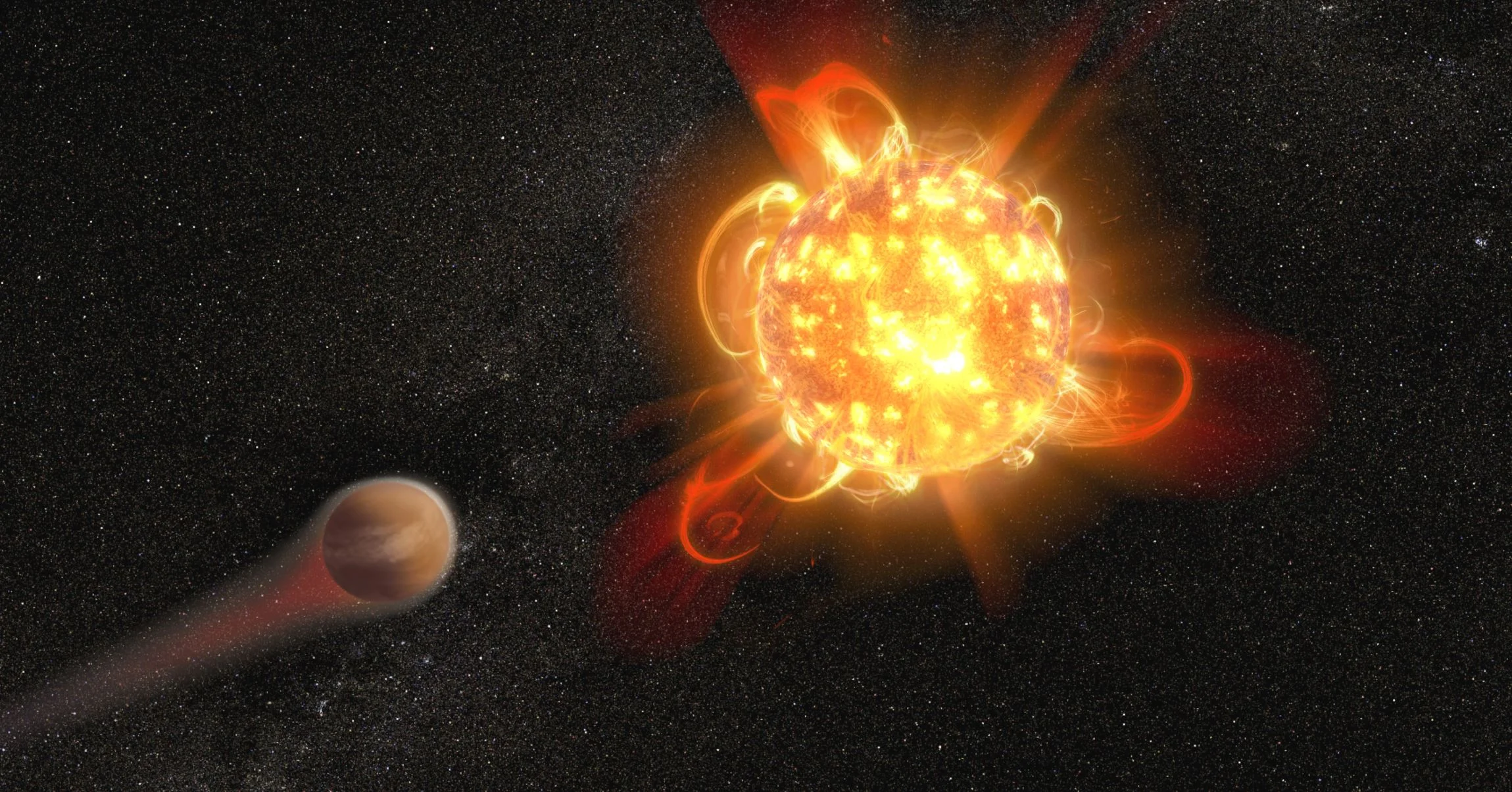 The violent outbursts from red dwarf stars, particularly young ones, may make planets in their so-called habitable zone uninhabitable. - Image Credits: NASA, ESA and D. Player (STScI)