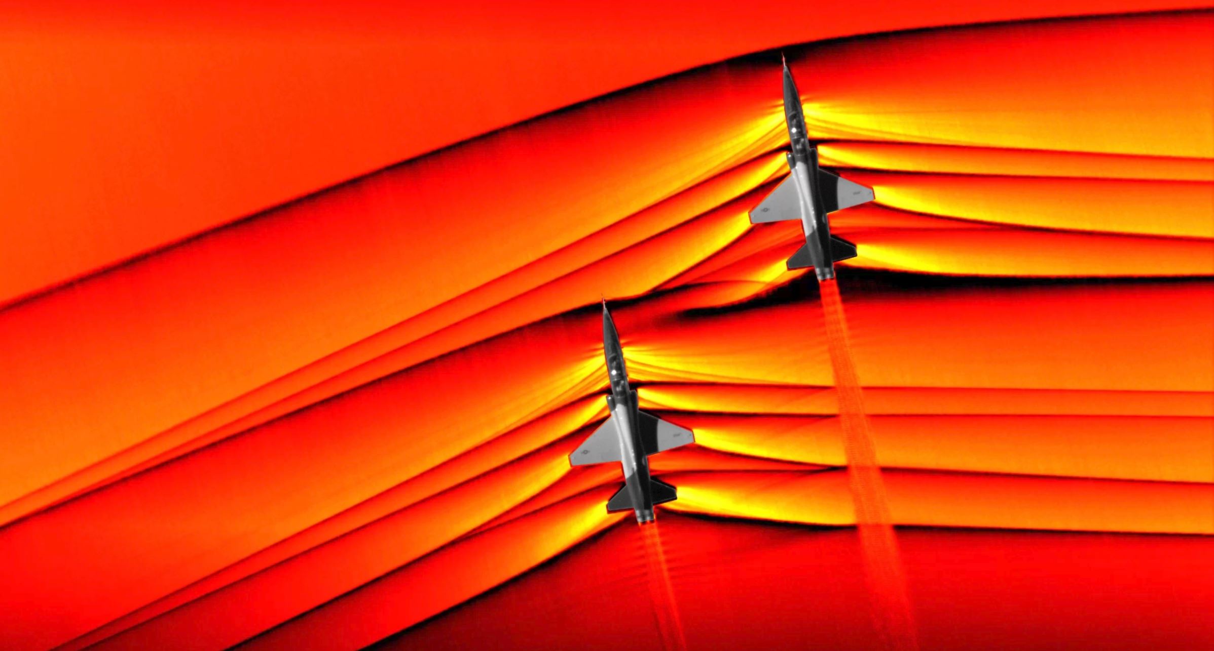 This is an Actual Photograph of the Shock Waves from Supersonic Jets Interacting with Each Other