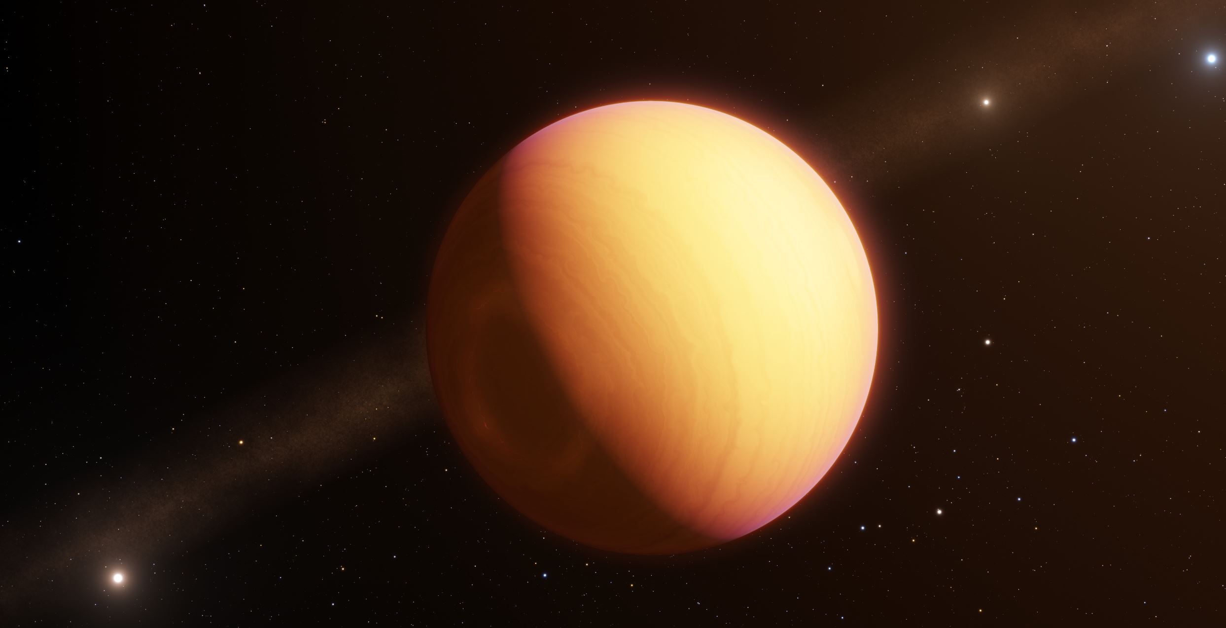 This artist’s impression shows the observed exoplanet, which goes by the name HR8799e. - Image Credits: ESO/L. Calçada