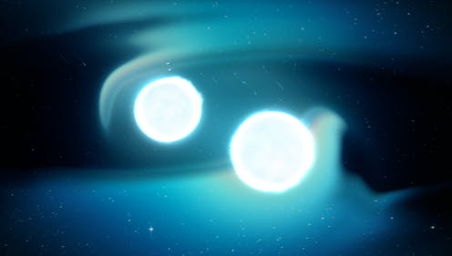 A visualisation of a binary neutron star merger. - Image Credit: NASA's Goddard Space Flight Center/CI Lab