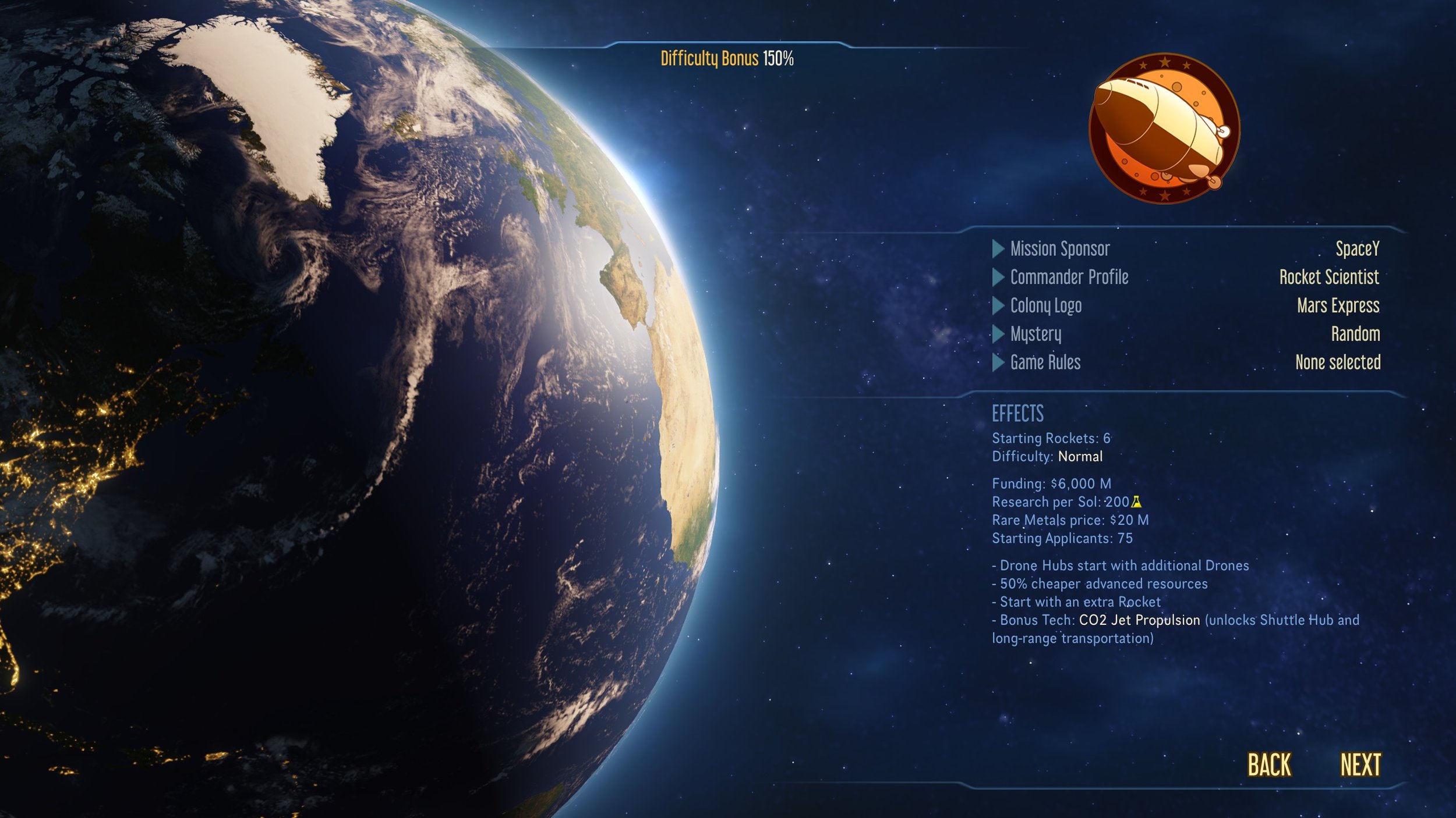 One of the missions sponsors you can choose is SpaceY, a fun little wink at Elon Musk's space transportation services company SpaceX