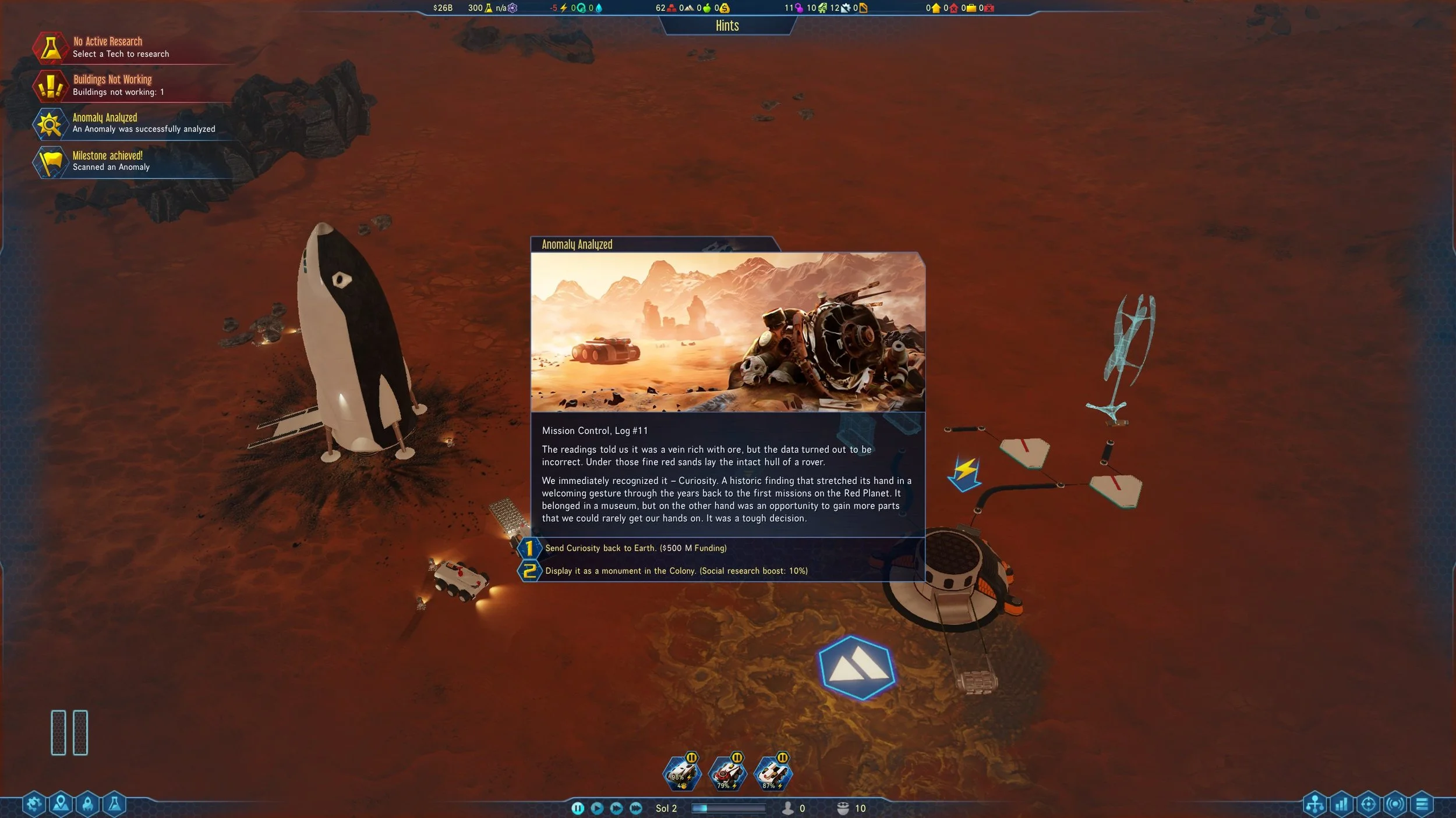 On one of our playtroughs we came across an anomaly that later proved to be a historic finding of the curiosity rover.