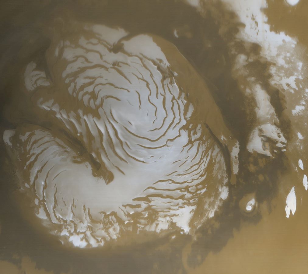 Picture of the martian north polar cap taken by the Mars Global Surveyor - Image Credit: NASA via Wikimedia Commons(