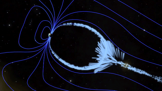 Huge, invisible explosions are constantly occurring in the space around Earth. These explosions are the result of twisted magnetic fields that snap and realign, shooting particles across space. - Image Credits: NASA's Goddard Space Flight Center