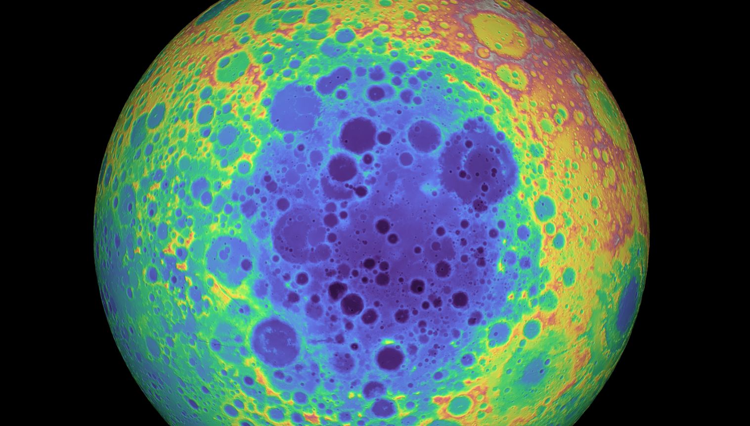 A false-colour graphic of the far side of the Moon showing the impact crater. - Image Credits: NASA/GSFC/University of Arizona