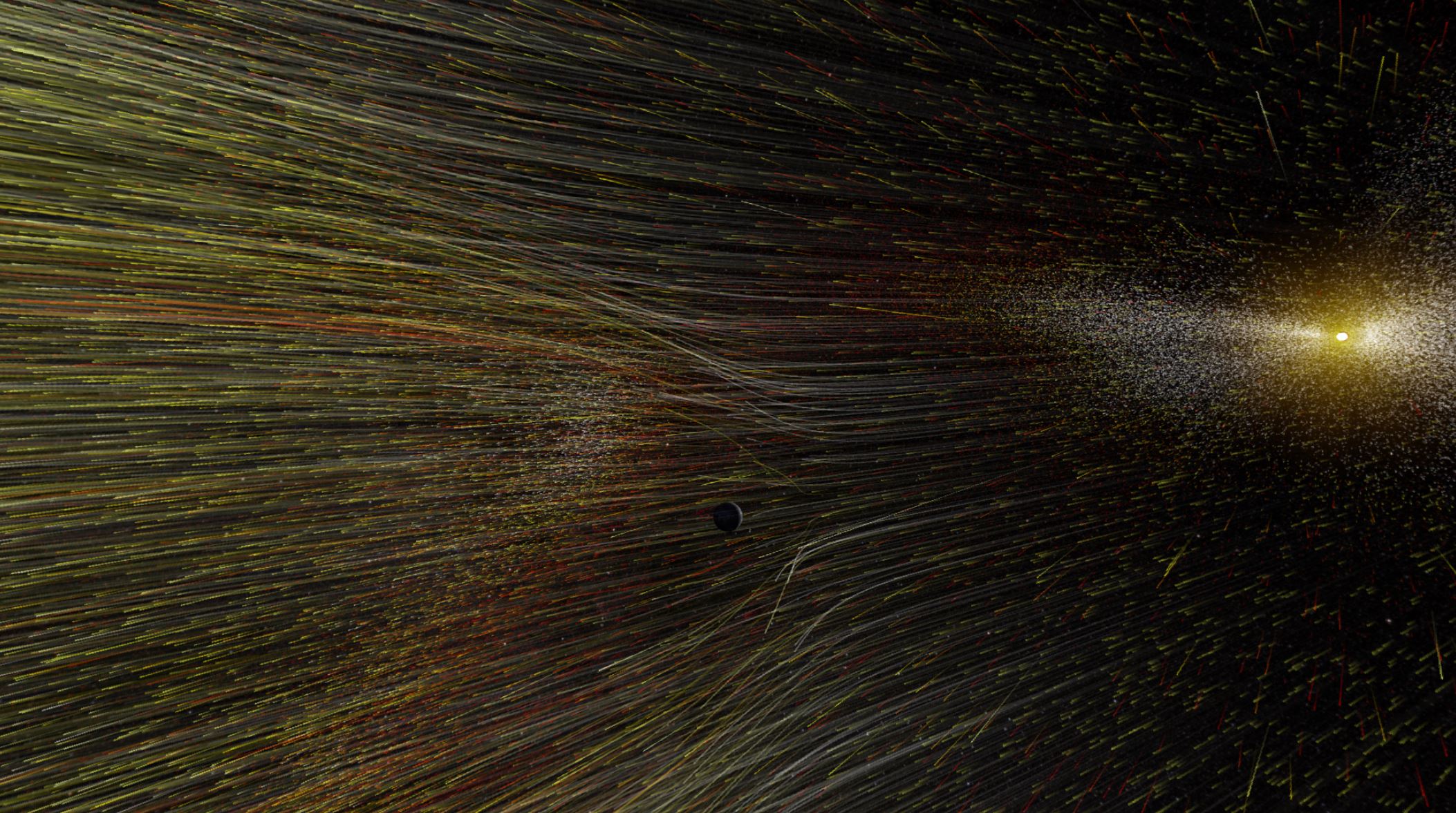 A constant outflow of solar material streams out from the Sun, depicted here in an artist's rendering. On June 20, 2019, NASA selected two new missions – the Polarimeter to Unify the Corona and Heliosphere (PUNCH) mission and Tandem Reconnection and Cusp Electrodynamics Reconnaissance Satellites (TRACERS) – to study the origins of this solar wind and how it affects Earth. Together, the missions support NASA’s mandate to protect astronauts and technology in space from such radiation. - Image Credit: NASA