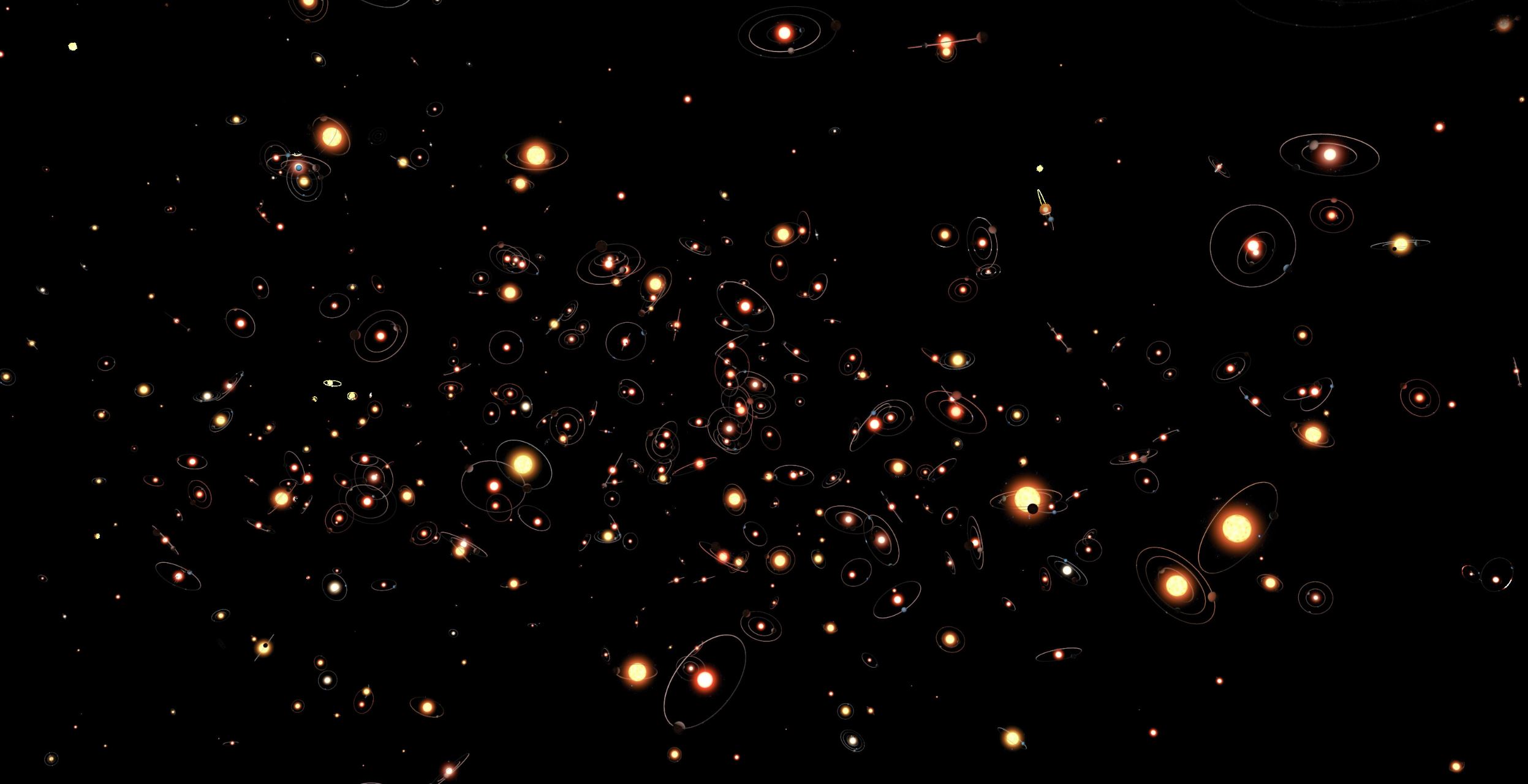 An artist’s impression of how common planets are around the stars in the Milky Way. The planets, their orbits and their host stars are all vastly magnified. - Image Credits: ESO/M. Kornmesser , CC BY-ND (Also used as banner image for this article)