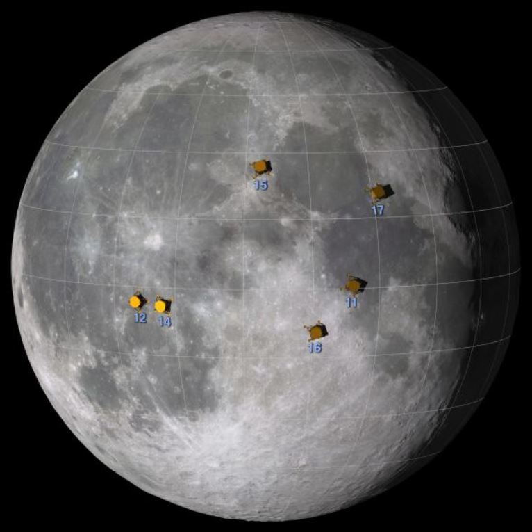 Apollo landing sites. - Image Credits: NASA/Goddard Space Flight Center Scientific Visualization Studio