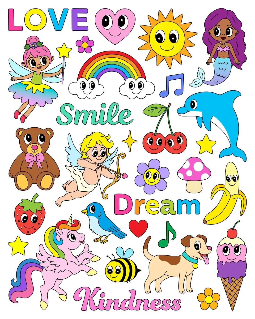 Cute Critters
.
.
.
#love #heart #sun #mermaid #fairy #rainbow #smile #cherry #dolphin #teddybear #cupid #mushroom #banana #strawberry #bird #dream #unicorn #bee #dog #icecream #kindness #flowers #star #animals #food #illustration #art #cute #colorfu