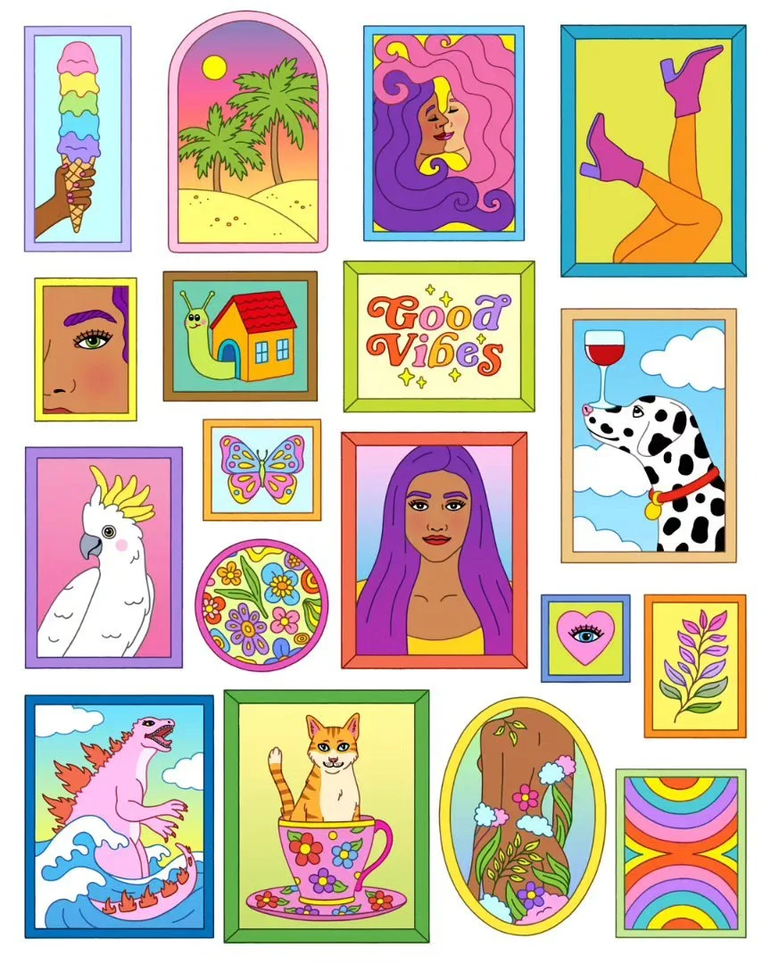 Whimsical Wall Art
.
.
.
#wallart #icecream #palmtrees #kiss #love #women #hair #boots #eye #snail #house #goodvibes #animals #dog #bird #butterfly #flowers #portrait #heart #leaves #godzilla #cat #body #abstract #illustration #illustrator #art #arti