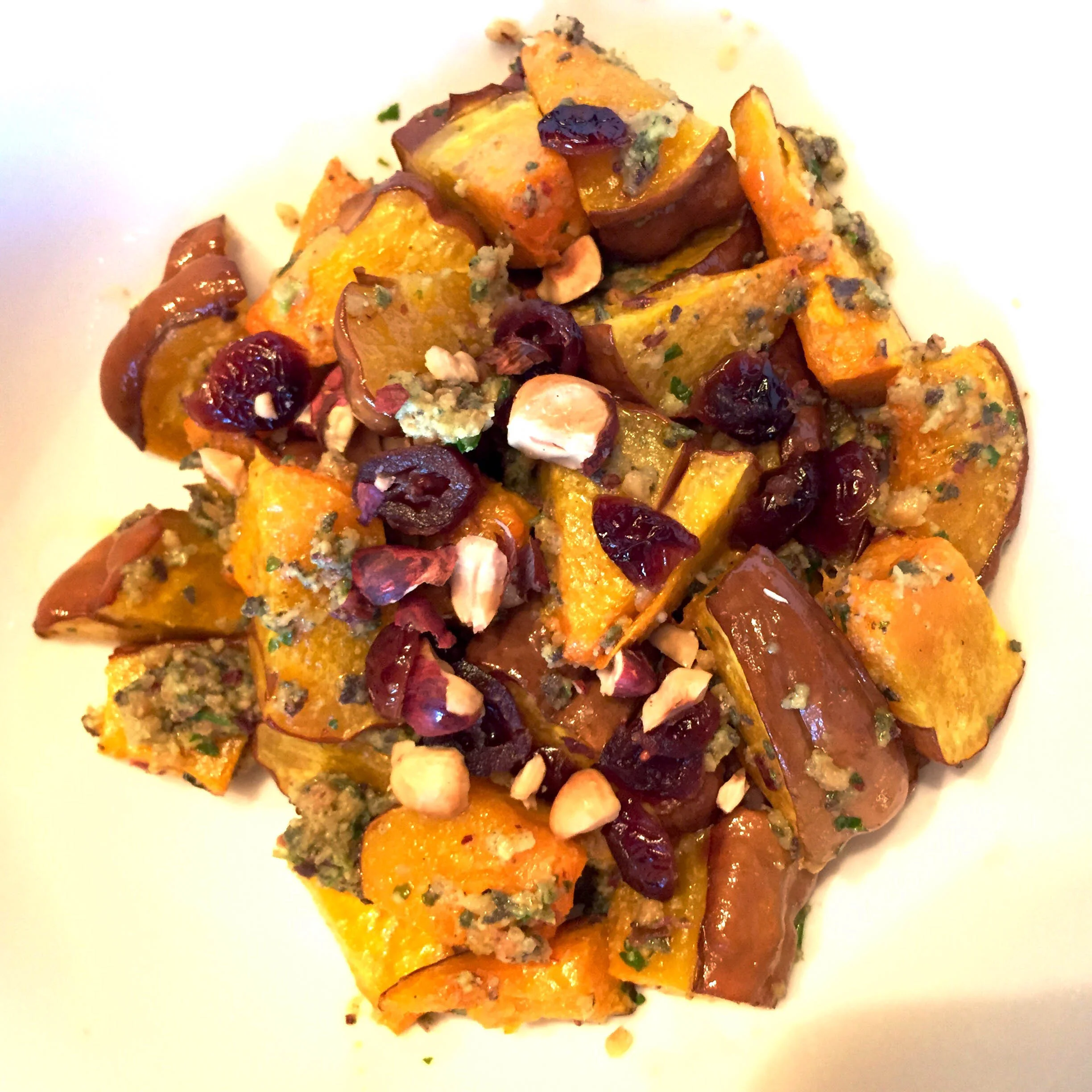 Roasted Black Futsu Squash with Hazelnut Sage Pesto