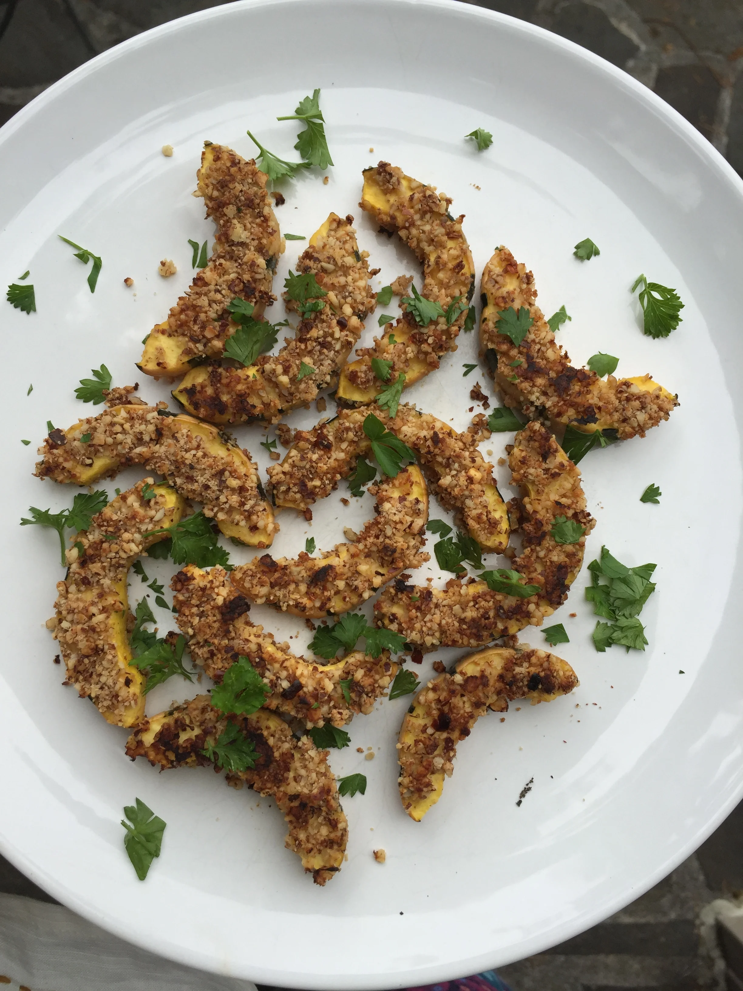 Hazelnut Crusted Miso Delicata Squash