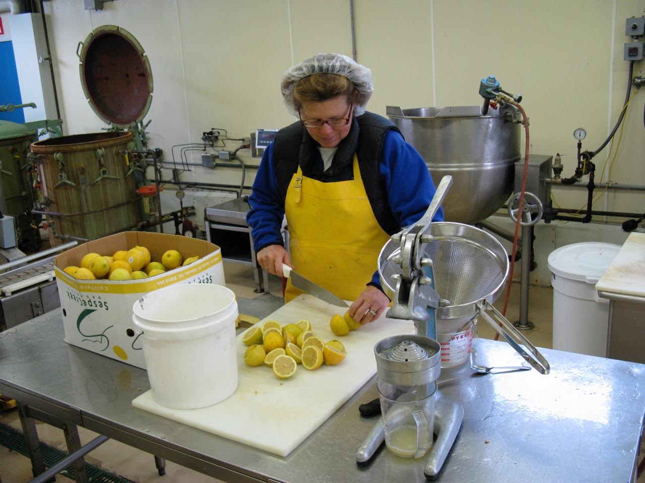 Carol prepping lemons for the juicer. 