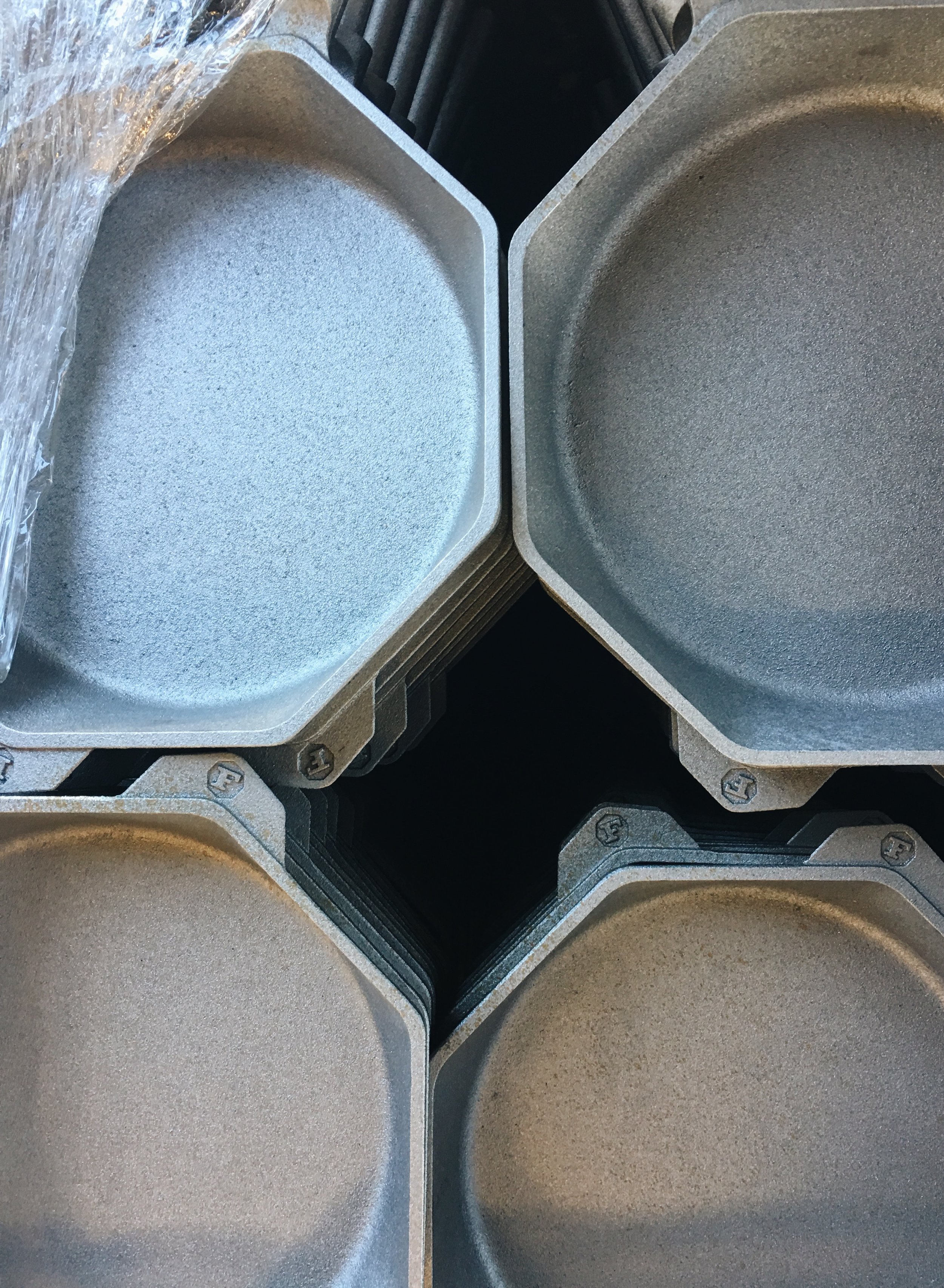  Finex pans waiting to be polished, seasoned, and assembled. 