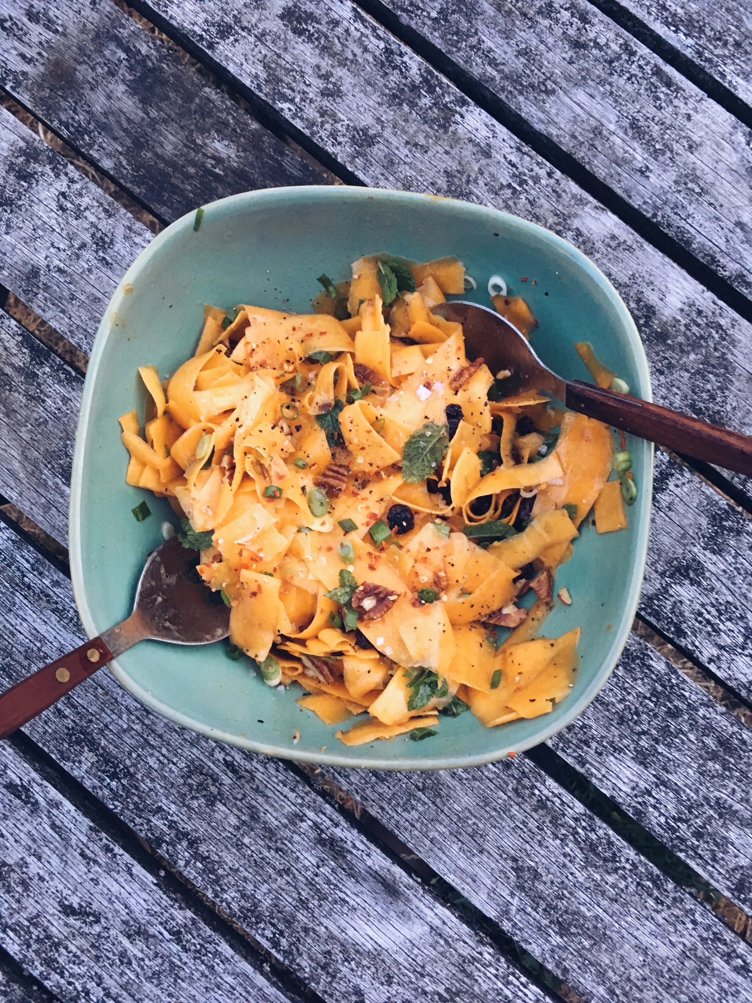 Raw Winter Squash with Brown Butter, Pecans &amp; Currants