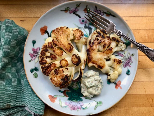 Cauliflower Steaks with Parsley Dijonnaise