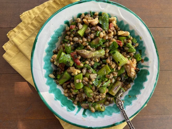 Grains Salad with Asparagus, Walnuts, &amp; Mint