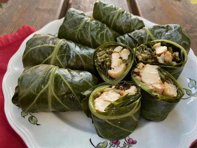 Collard Green Wraps with Herb Avocado Sauce