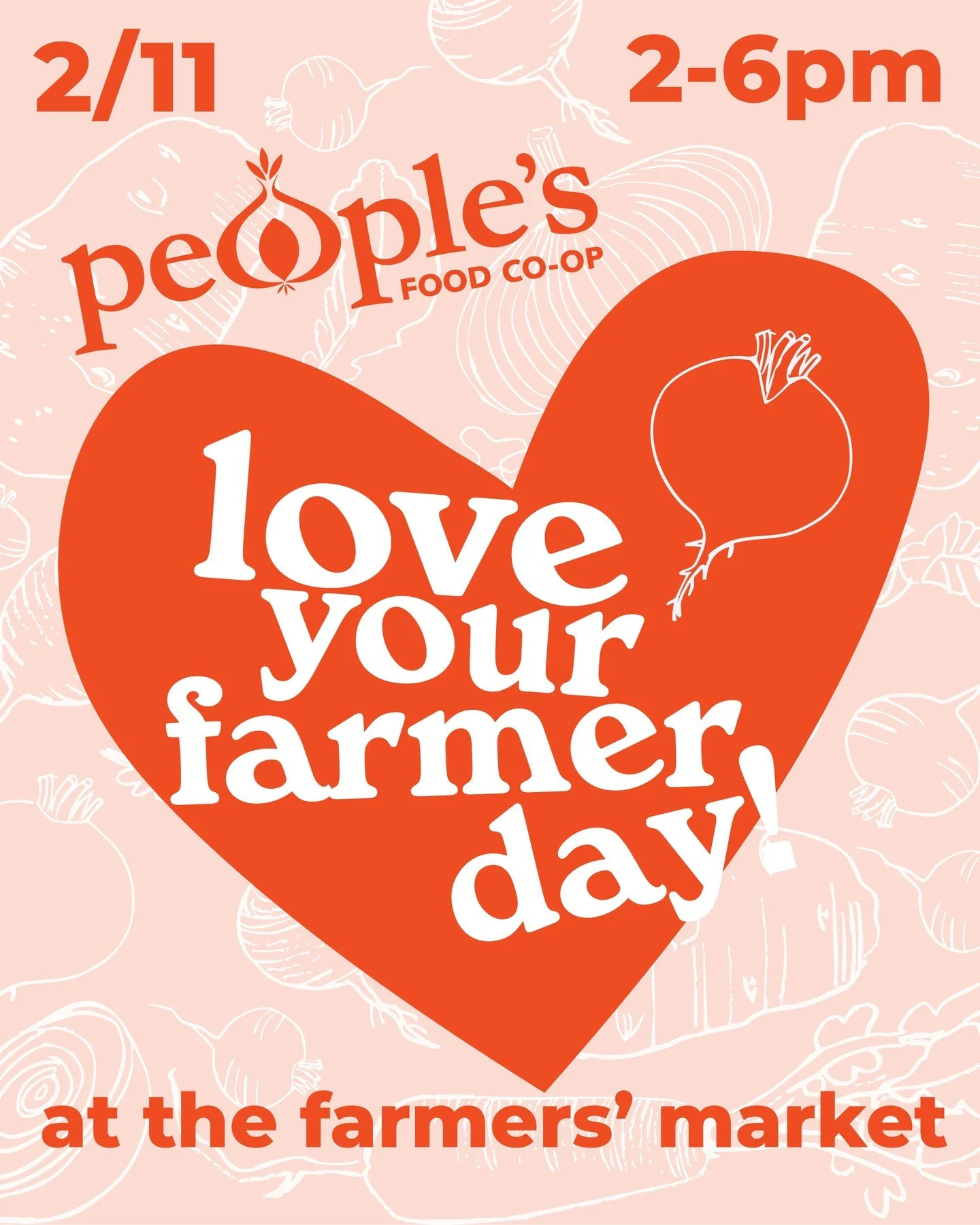 Its time to appreciate our farmers and producers! 👩&zwj;🌾🚜🥕🥙

Join us on Wednesday 2/11 for our annual Love Your Farmer Day at our Farmers' Market @peoplesfarmers 
Bring your produce bags and empty stomachs! We have a lovely market planned!

❤️ 