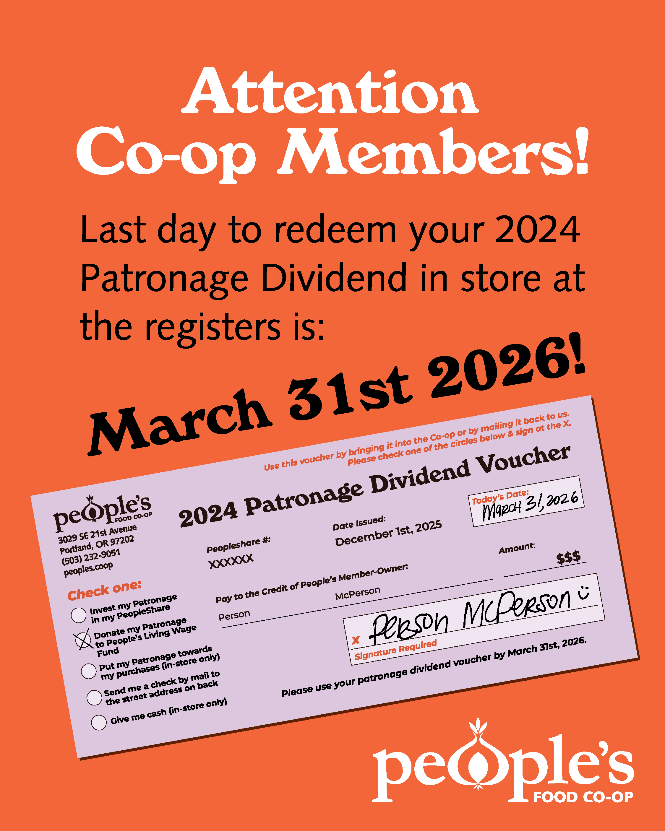 Last Day to Redeem Your 2024 Patronage Dividend!