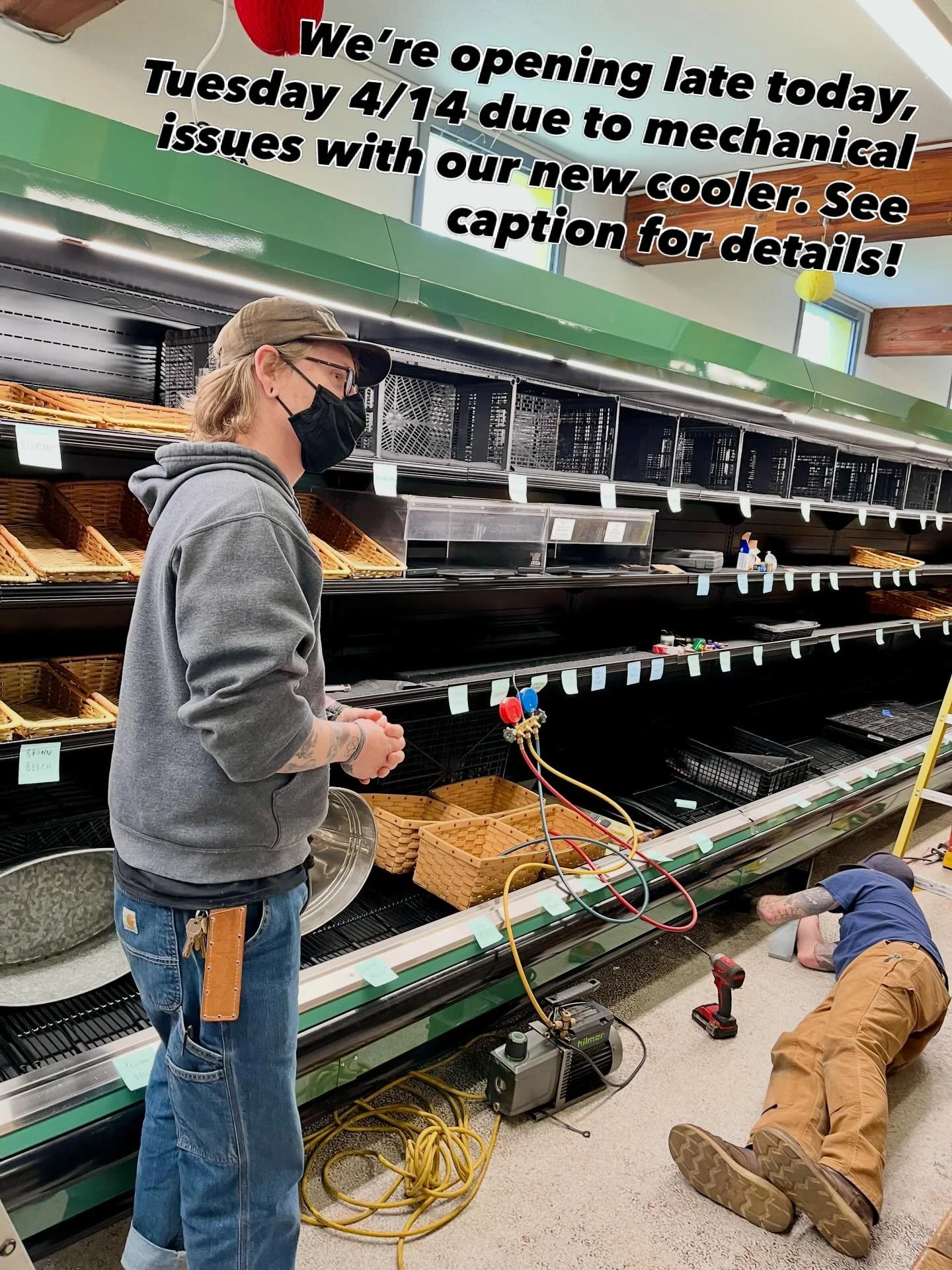 🥬🚨Heads up! We&rsquo;re opening later than planned today, Tuesday 4/14 due to unforeseen mechanical issues with our newly installed cooler. 

We are hoping to open by 3p. Please check back here or call the store before stating your shipping trip. 
