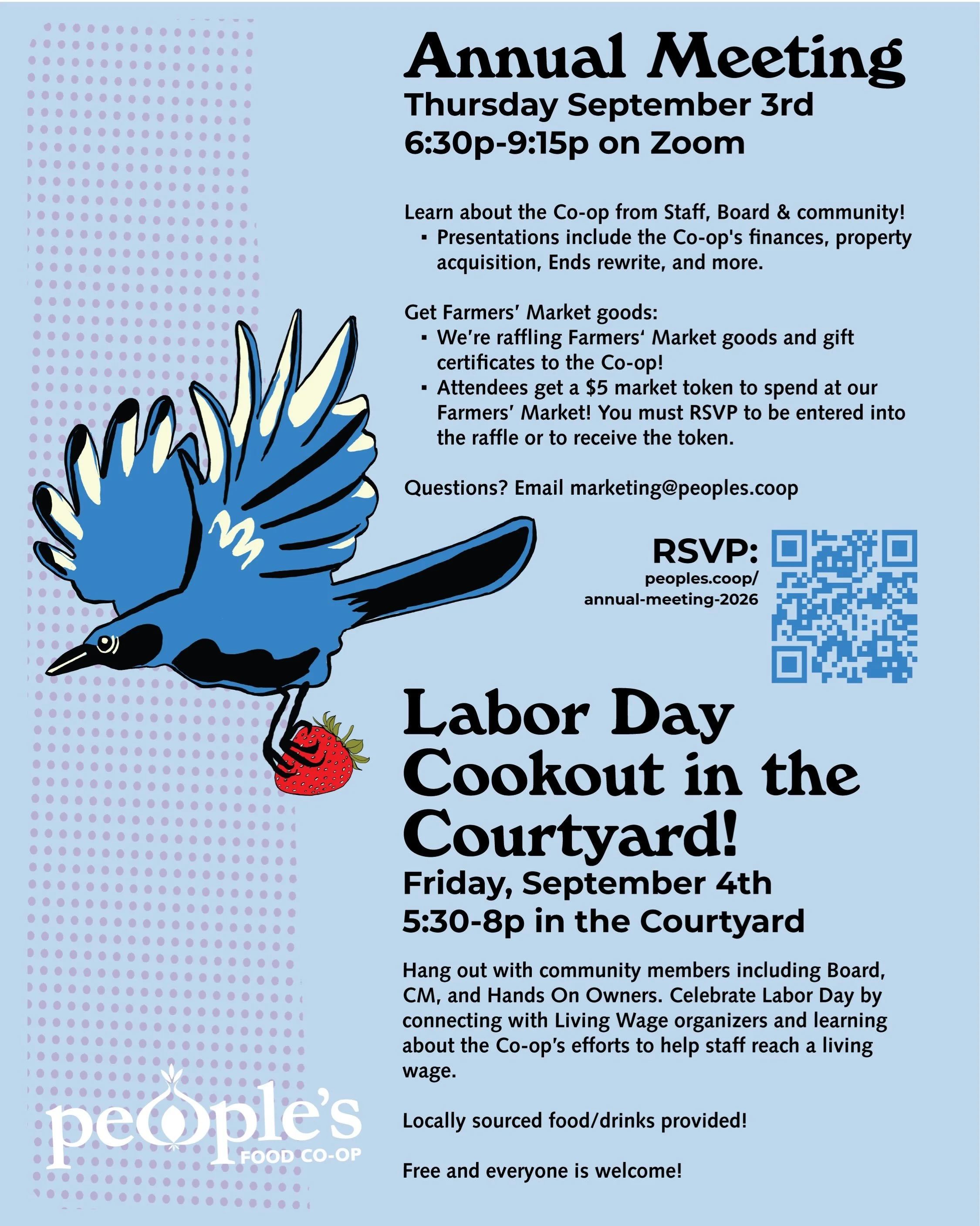 Member-Owners! It&rsquo;s time for our big Annual Meeting! 

This year we have a two part Annual Meeting:

🍉Part 1 - the meeting: 

learn about the state of the Co-op from staff, Board, and community. We&rsquo;re celebrating our farmers&rsquo; marke