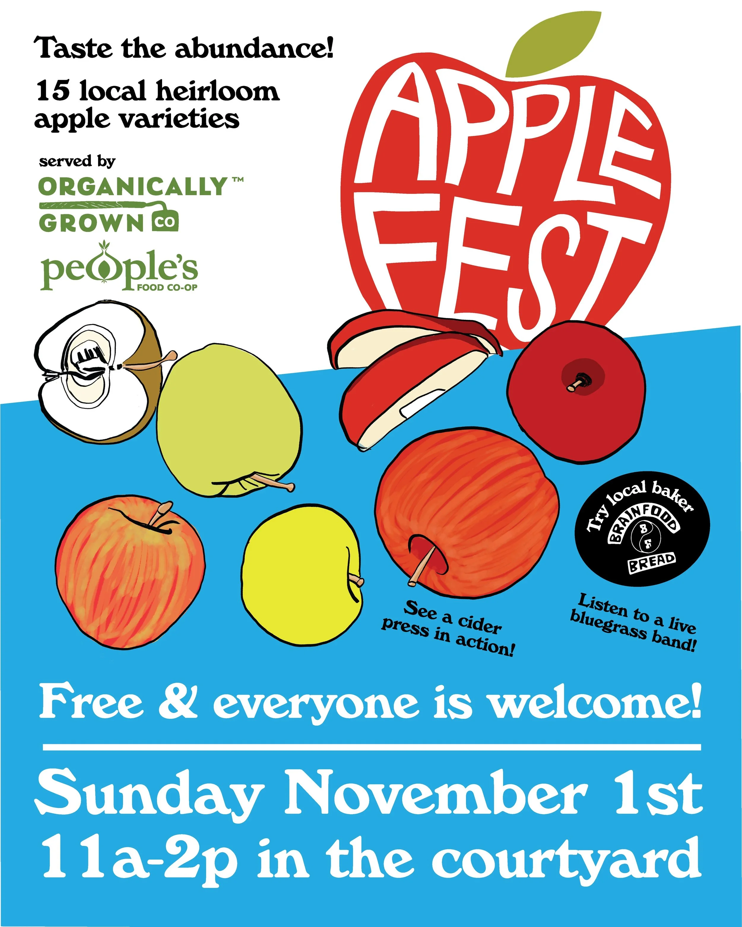 Come to Apple Fest at People&rsquo;s Food Co-op!
Sunday November 1st 11am-2pm

In partnership with Organically Grown Company, we will be tasting 15 different heirloom apple varieties in the courtyard on Sunday. Try them all and find your favorites! W