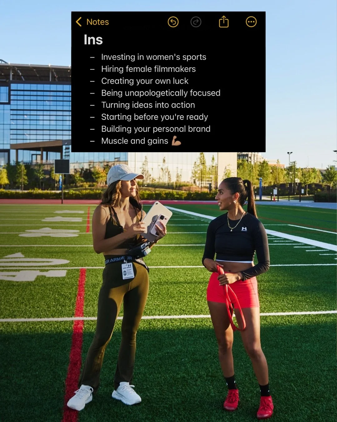 My 2026 ins and outs (filmmaking &amp; sports edition) 👇🏽💯🎥🎬

INS:
- Investing in women's sports
- Hiring female filmmakers
- Creating your own luck 
- Being unapologetically focused
- Turning ideas into action
- Starting before you're ready
- B