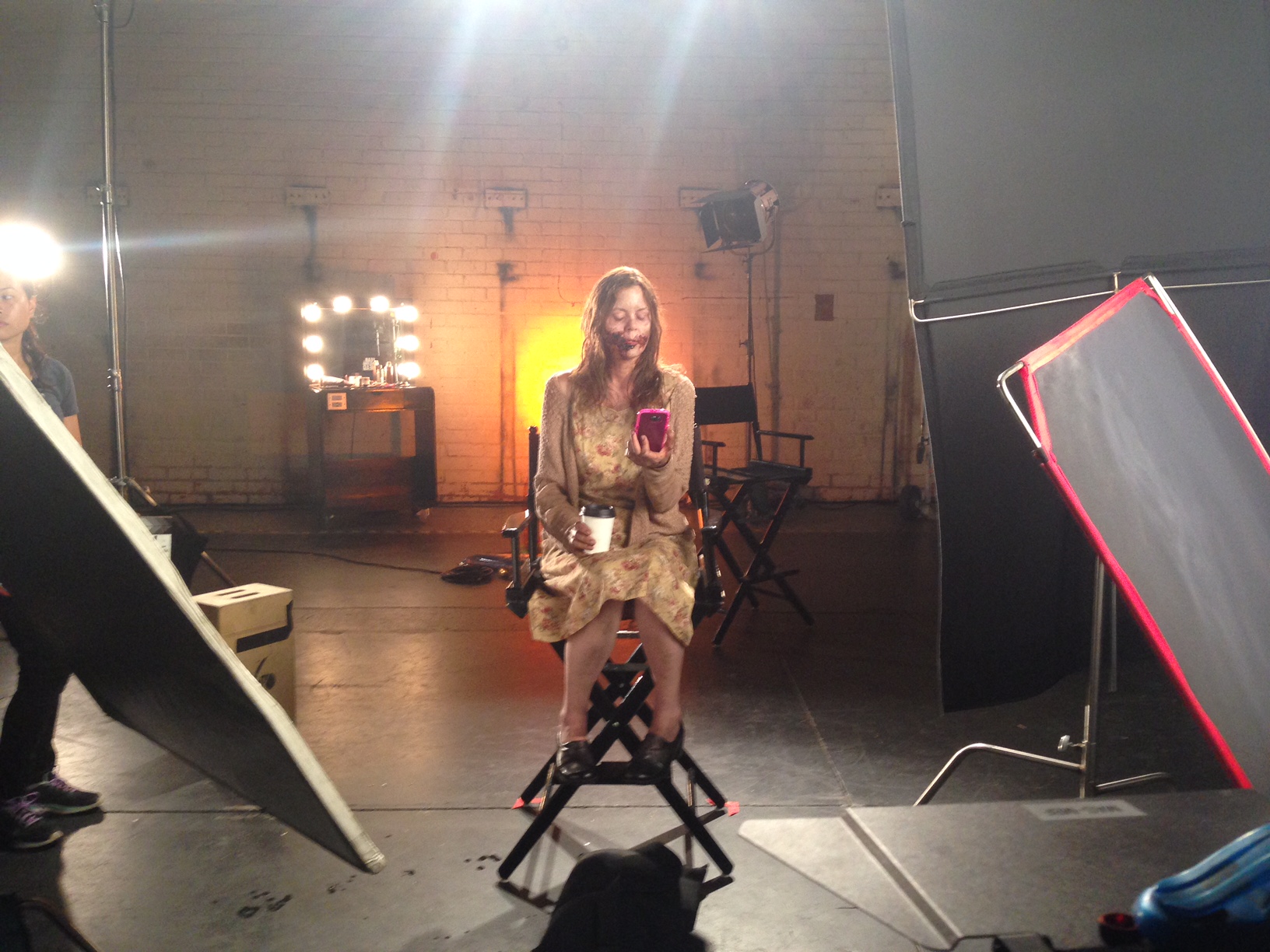 A wider look at my book light set-up for one of our spots.