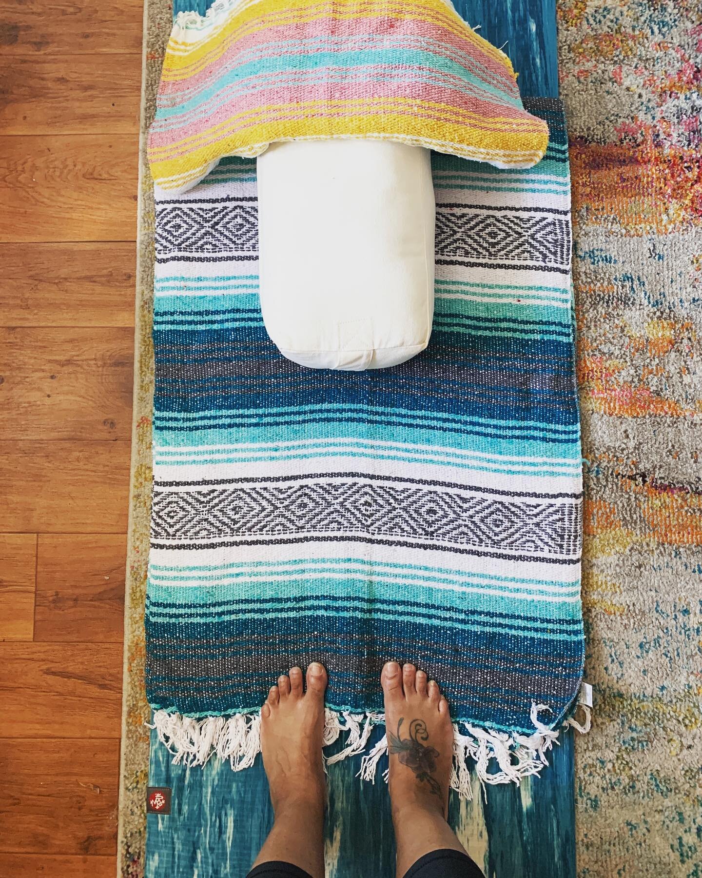 🧘🏾&zwj;♀️After buying a few more props my home practice is finally coming together! ⁣
⁣
**warning: please don&rsquo;t zoom on these feet. I haven&rsquo;t had a pedi thanks to the rona!**⁣
⁣
I miss the yoga studio like I never imagined I would but @