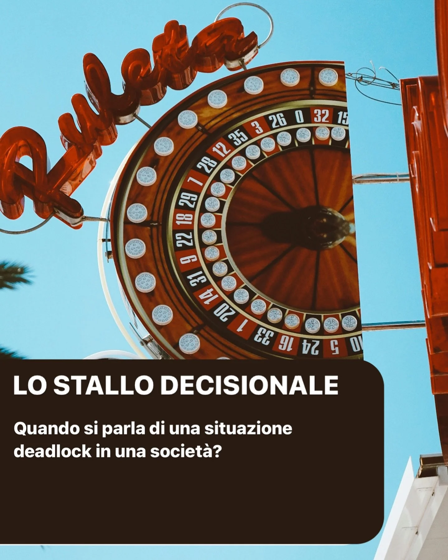 LO STALLO DECISIONALE (DEADLOCK) NELLE SOCIET&Agrave;
Che cos&rsquo;&egrave; uno stallo decisionale o deadlock? Quali sono le possibili soluzioni?

Leggi l&rsquo;articolo sul nostro BLOG

#corporate #deadlock #commerciallaw