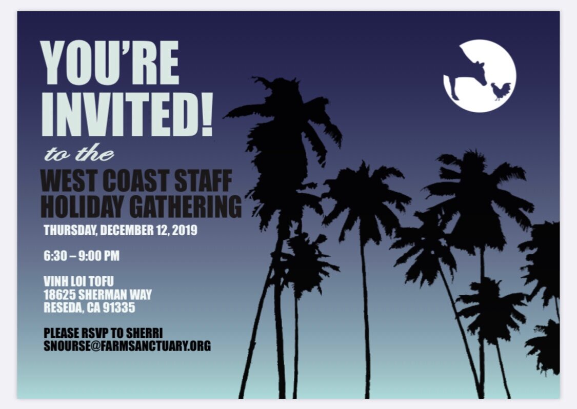 Dinner invite for Farm Sanctuary