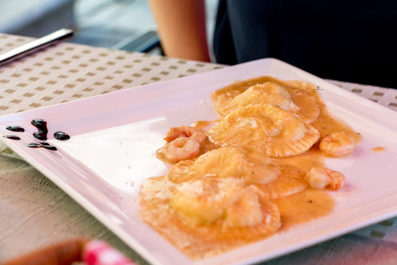 Seabass ravioli in La Parenzana restaurant, Istria