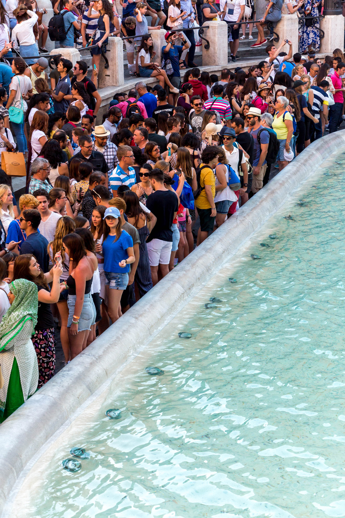 Crowds surrounding Fontana di Trevi, Rome