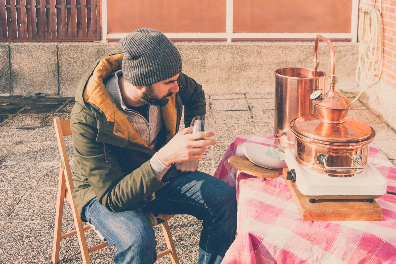 Luka distilling his first gin