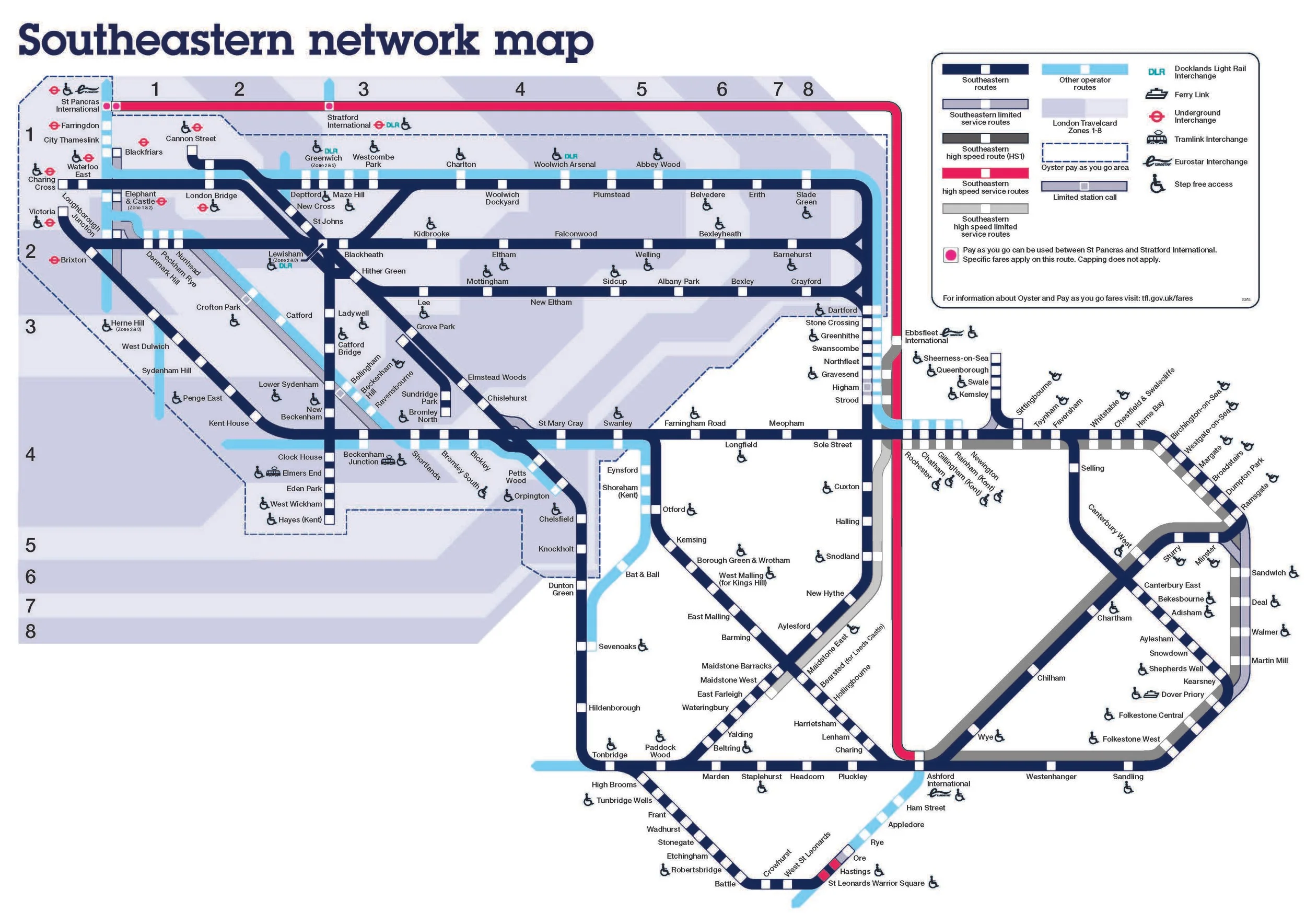 Southeastern train network showing all the ways to get to Hastings/St Leonards by train