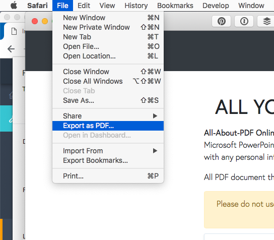 convert webpage to pdf using Safari Mac and macOS