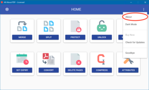 First, go to the three dots in the top-right corner of the application’s main Window and then select “About”