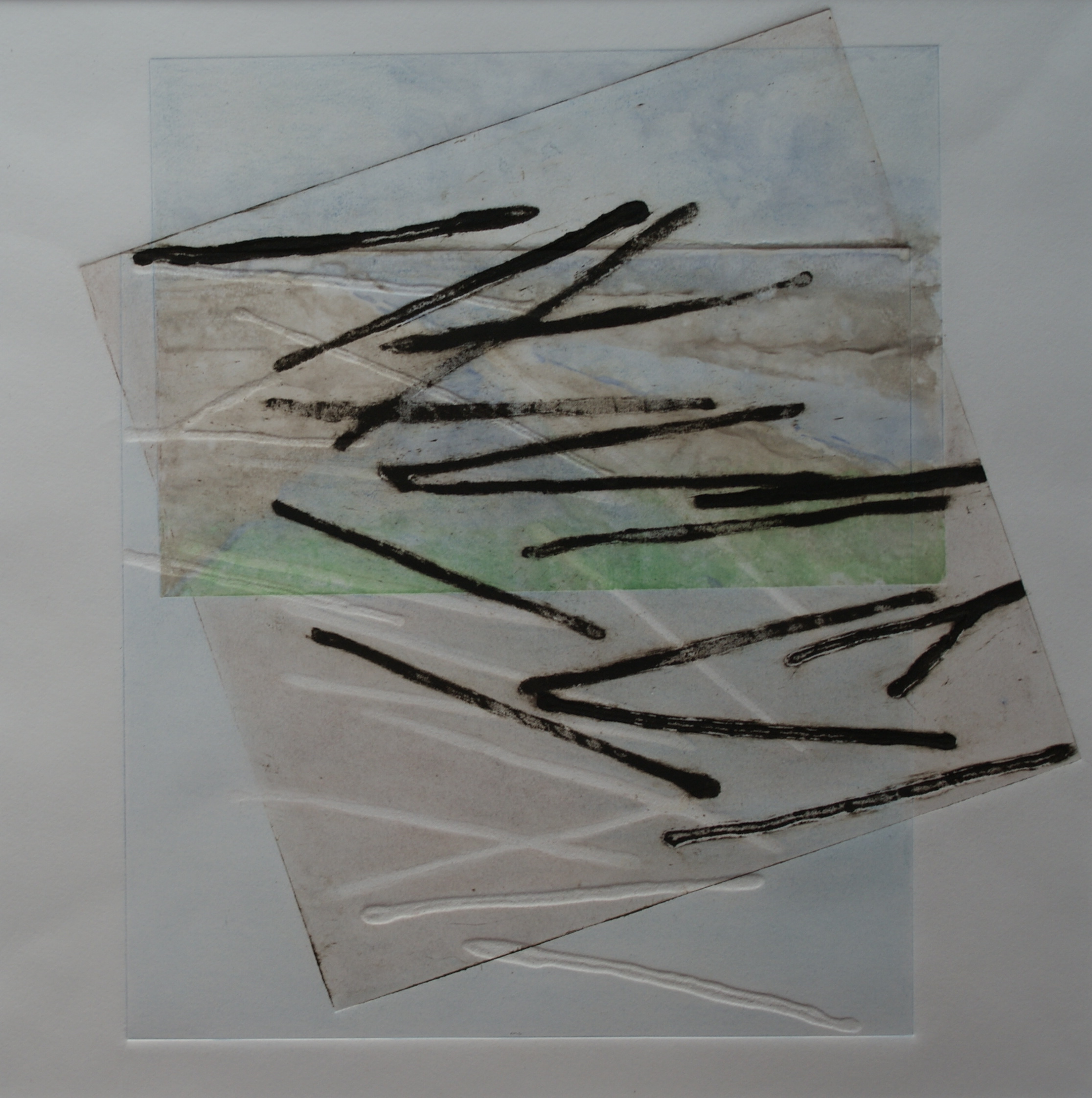 Lucht, land, water, 2017 (carborundumdruk,aquarel) 35 cm x 35 cm