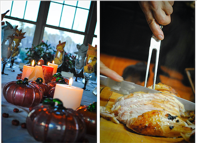 My Aunt always decorates the Thanksgiving table so beautifully! Of course, we always have a delicious turkey, and sometimes Tofurky for the vegetarians...
