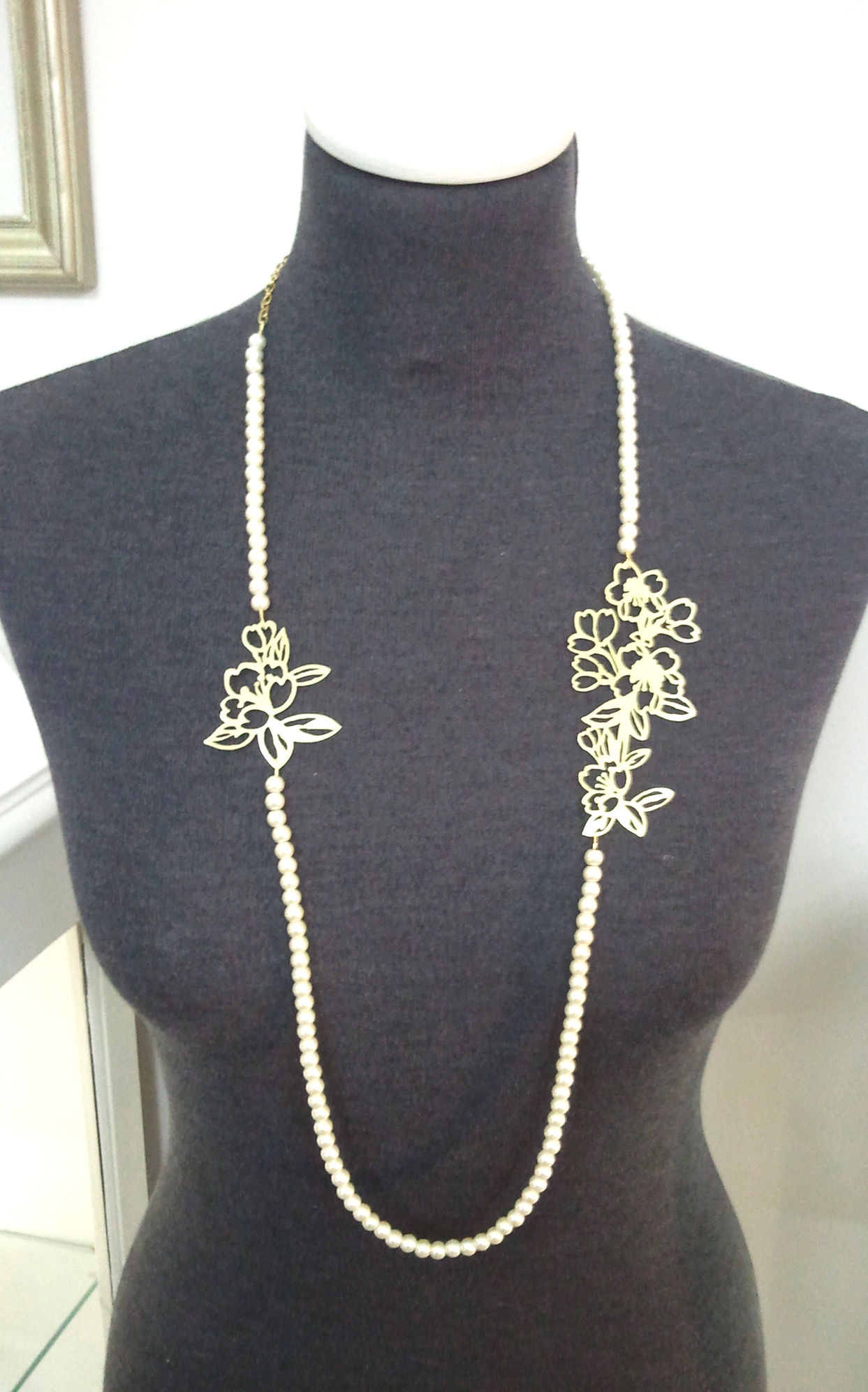 Brass Cherry Blossom Necklace on Fresh Water Pearls.jpg